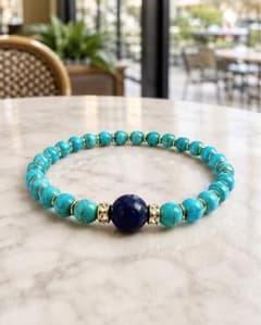 ラピスラズリ10mm×ターコイズ 天然石ブレスレット 16cm ブルー系