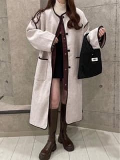 GRLライナー付きパイピングノーカラーコート[k9024v]のサムネイル