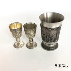 アンティーク調 シルバーカラー ゴブレット 3点セット ワイングラス 酒器のサムネイル