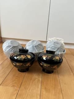 新品】蓋付き吸物椀5客 漆器 ツタの装飾 木合☆三越での購入品