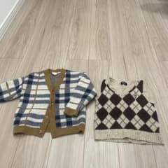 ZARA チェック柄ニットカーディガン 104 ニットベスト110のサムネイル
