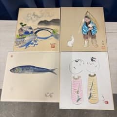日本画 色紙 4枚セット 風景画 人物画 - メルカリ