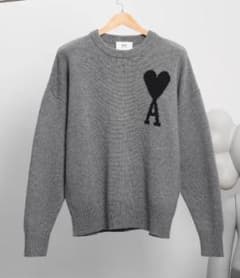 AMI PARIS グレー ハートロゴ ニットセーター M - メルカリ