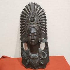 インドネシア バリ島 女神デウィ・スリ 木彫 壁掛 32cm 14cm 618g