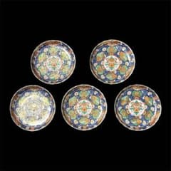 美品】前畑陶器 庫山窯 菊金唐草 金彩 銘々皿 5枚セット 古伊万里 輪花