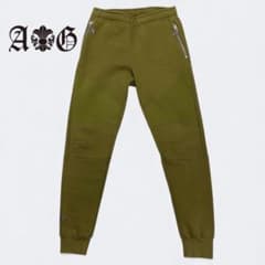 【A&G イタリア製】シルバーチャーム付 バイカースウェットパンツ S オリーブのサムネイル