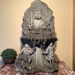 明治期・石仏「不動三尊像」不動明王・脇侍眷属・矜羯羅童子・制多迦童子・寺院・特大 明治期・石仏「不動三尊像」不動明王・脇侍眷属・矜羯羅童子・制