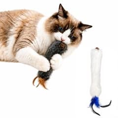 猫おもちゃ 蹴りぐるみ 天然ファー 羽根付き またたびの実付き 2個セットのサムネイル