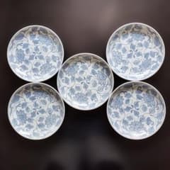 高峰 染付 花唐草文様 皿 5枚セット(直径21cm)のサムネイル