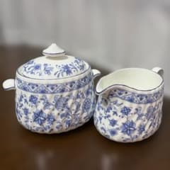 ミントンシャマリー ブルー＆ホワイト 花柄 シュガーポット 蓋付き&クリーマーのサムネイル