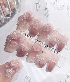 ネイルチップ ピンク グラデーション フラワー パールのサムネイル