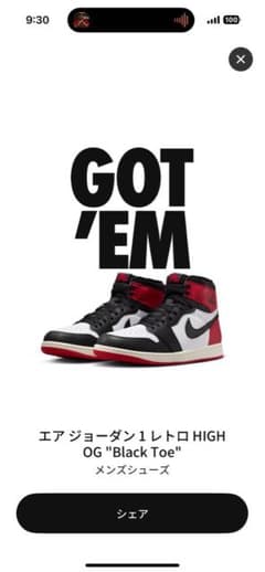 Nike AirJordan1 Retro High OG Black Toeのサムネイル