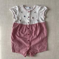 ファミリア familiar ロンパース 70 半袖 刺繍 チェック柄 - メルカリ