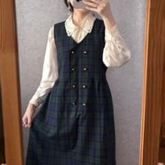 ヴィンテージ レトロ古着 タータンチェックジャンパースカート 飾りボタン 緑 ヴィンテージ レトロ古着 タータンチェックジャンパースカート 飾り