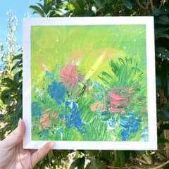 元気がでるハンドメイド アートパネル 手描き アクリル絵具 抽象画 花