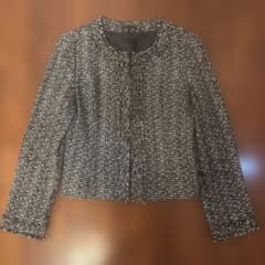 ノーカラージャケット 黒白ツイード ホックどめ