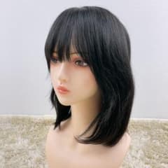 人毛100% フルウィッグ 医療用 ミディアムボブ ストレート 黒髪