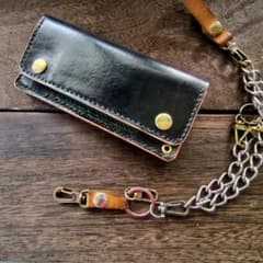 トラッカーウォレット ロングタイプ 黒×緑 手染め - メルカリ