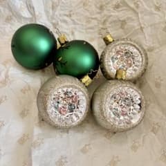 INGE-GLAS ドイツ製　リフレクター & グリーンボールオーナメント　5個 INGE-GLAS ドイツ製 リフレクター & グリーンボールオーナメント 5個