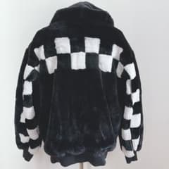 フード付きチェッカー柄ファーコート　山田涼介着用 フード付きチェッカー柄ファーコート 山田涼介着用
