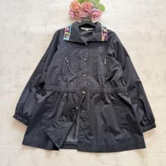 美品☆レオナール ブルゾン 春コート 花柄 トリム ブラック 42 薄手