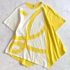 ロエベ アナグラム ステッチ アシンメトリー Tシャツ 黄色 白 XS vc7 