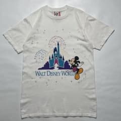 90s ディズニー USA製 ビンテージT M 白 シンデレラ城○8970B
