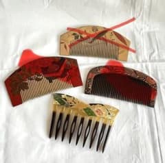 3点 べっ甲 櫛 螺鈿 白蝶貝 象嵌細工 アンティーク 和装小物 くし