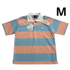 Canterbury 太ピッチ ボーダー ラガーシャツ M 水色 サーモンピンク Canterbury 太ピッチ ボーダー ラガーシャツ M 水色 サーモンピンク