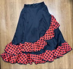 美品】フラメンコ 社交ダンス スカート ファルダ 黒×赤 ドット 水玉