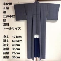 新品 正絹 単衣 江戸小紋 鮫 錐彫り 極鮫小紋 トールサイズ 裄丈70 証紙 TORAY（東レ） 洗える着物 単衣 街着屋 江戸小紋 鮫小紋 黒色 M L