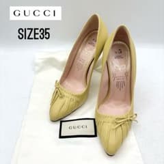 극미품 GUCCI NO.5 라이트 머스타드 펌프스 리본 [35]