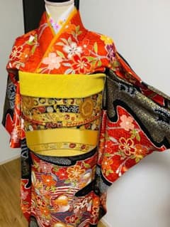 振袖フルセット駒刺繍 桶絞り エ霞鴛鴦花文 金彩 正絹 - メルカリ