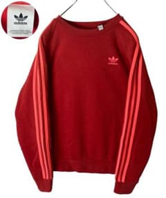 adidas刺繍トレフォイルロゴ×三本線スリーストライプ ロンTゆったり