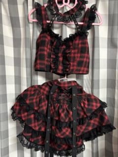 赤黒チェック ミサミサ風 パンクファッション コスプレ ゴスロリ 上下セットのサムネイル
