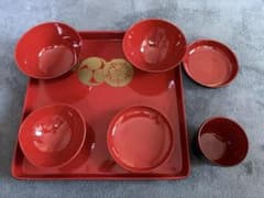 お食い初め 女の子用食器セット 祝膳 朱色のサムネイル