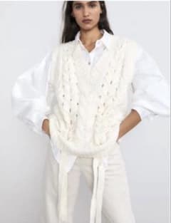 ZARA☆ウール混ケーブルニットベスト Mサイズ☆ザラのサムネイル
