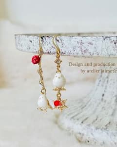 Handmade Asymmetrical Earrings featuring Long-tailed Tit