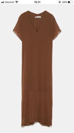 ZARA セミシースールーフルイド地ミディ丈ワンピースのサムネイル