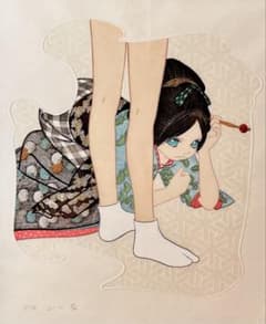 掲載3月末迄！最終値下げ！山口藍 水性木版　けぬる10 /50額装直筆サイン入り 掲載3月末迄！最終値下げ！山口藍 水性木版 けぬる10 /50額装直筆