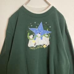 シロクマ 刺繍 スウェット グリーン レイヤード風