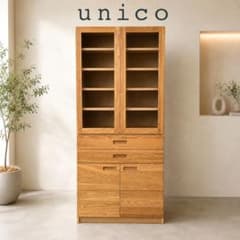 美品・廃盤　unico　HUTTE　ヒュッテ　カップボード　食器棚　オーク無垢材 美品・廃盤 unico HUTTE ヒュッテ カップボード 食器棚 オーク無垢材