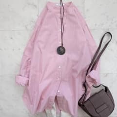 美品♪23区 CANCLINI バンドカラー シャツ ピンク ストライプ 44