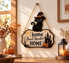 ハロウィン 壁掛け飾り 猫 魔女 HOME インテリア 玄関 デコレーションのサムネイル