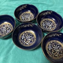 花兆 皿 5枚セット 瑠璃色 金彩 花柄のサムネイル