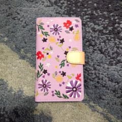 花柄刺繍 手帳型スマートフォンケース パープル - メルカリ