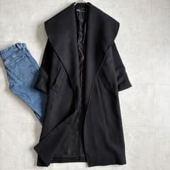 ZARA MANTECO ウール混ビッグ襟ロングコート 黒 M オーバーサイズ 