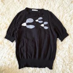希少✨ミナペルホネン　plover 鳥刺繍コットンニット　クロスステッチ　黒　S 希少✨ミナペルホネン plover 鳥刺繍コットンニット クロスステッチ 黒