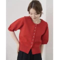 RETRO GIRL レッド 半袖 ニット カーディガンのサムネイル