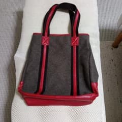 バイカラー トートバッグ ブラウン レッドのサムネイル